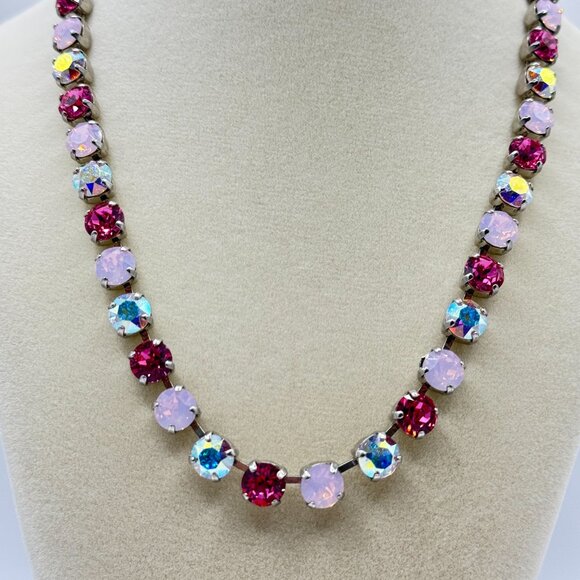 Handmade Swarovski Crystal Necklace | Pink, Fuchsia & Iridescent Elegant Jewelry - Picture 6 of 7